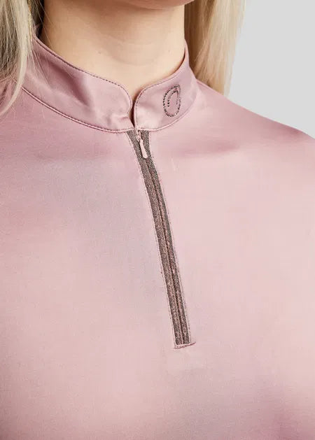 MoGaia Polo manga larga con detalles Gun Metal Caviar - Dusty Rose