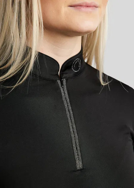 MoGaia Polo manga larga con detalles Gun Metal Caviar - Negro