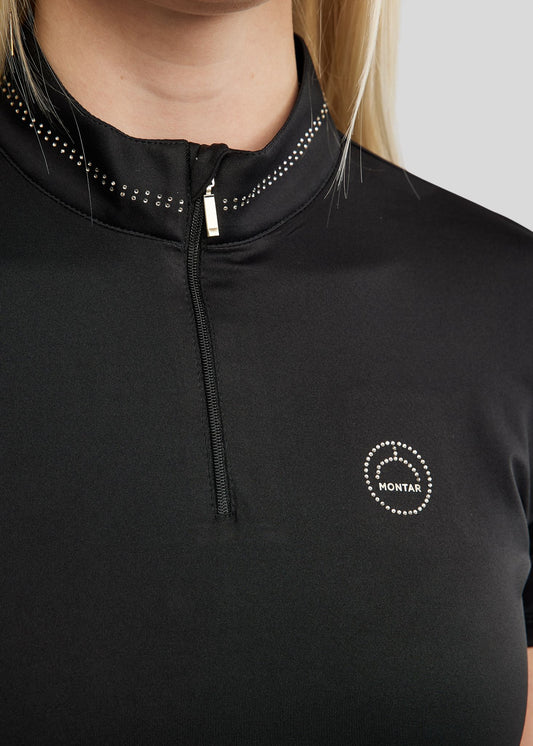 MoBlair polo técnico con brillis Champagne - Negro
