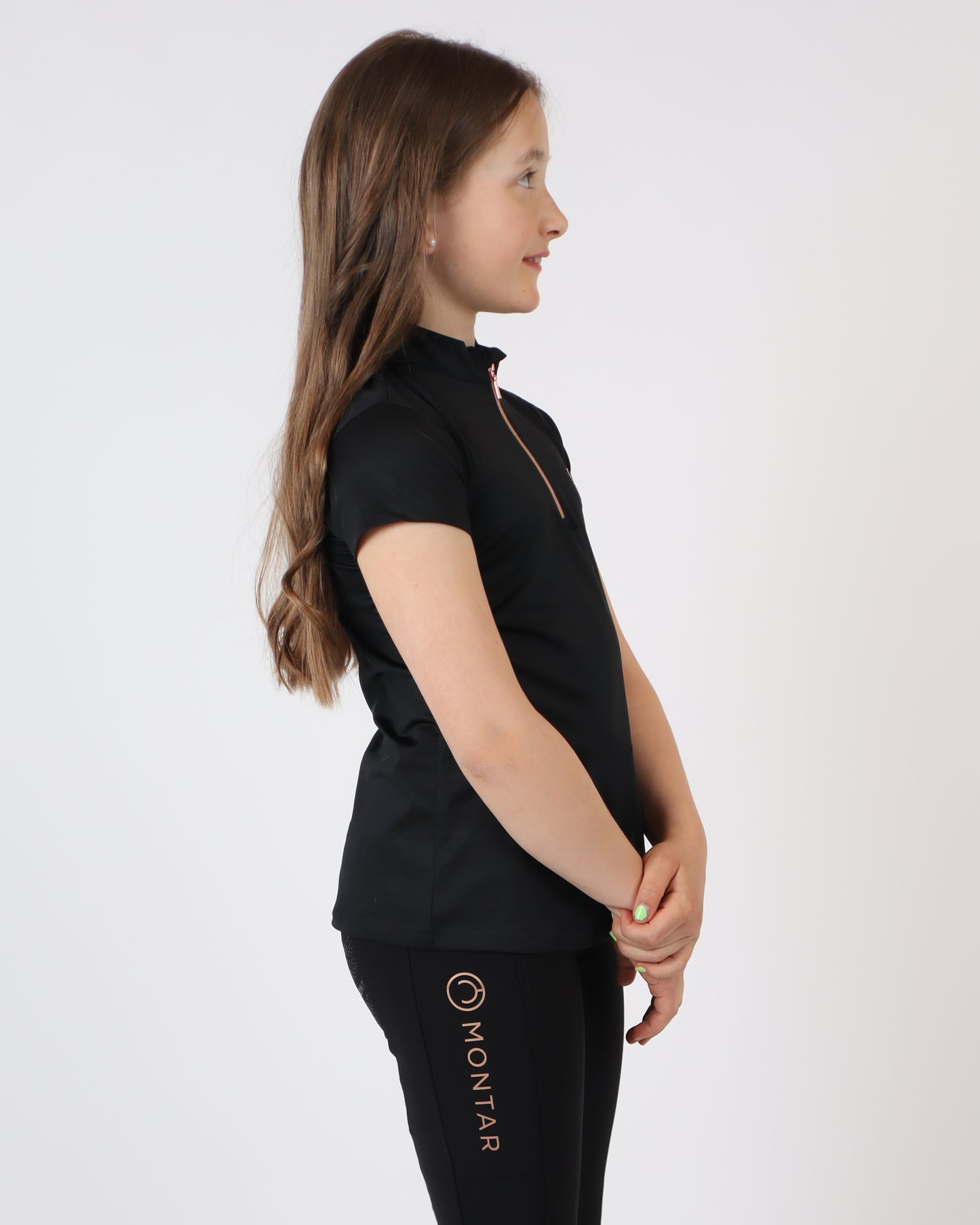 Junior MoEverly Rosegold Crystals Technical Polo - Black