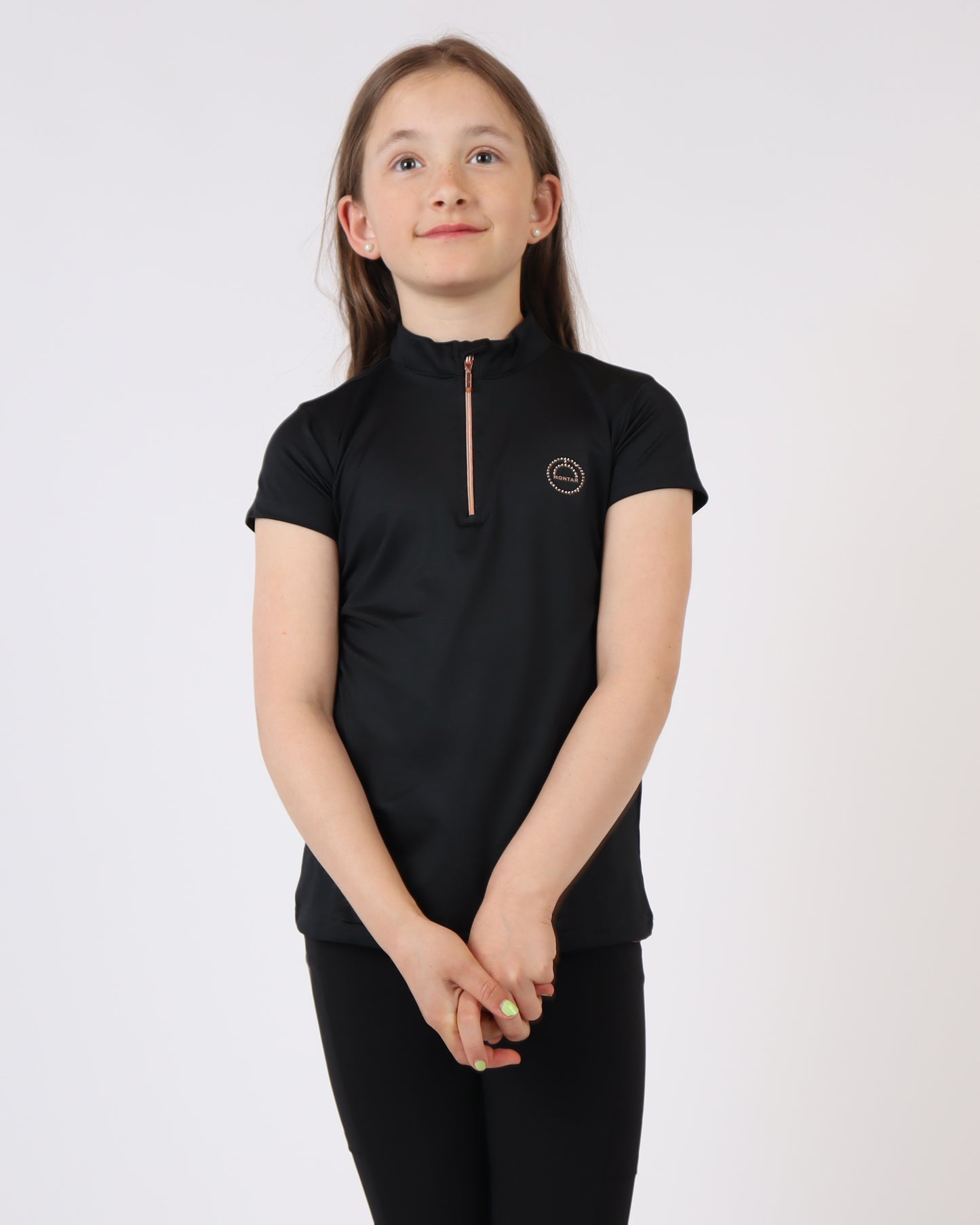 Junior MoEverly Rosegold Crystals Technical Polo - Black