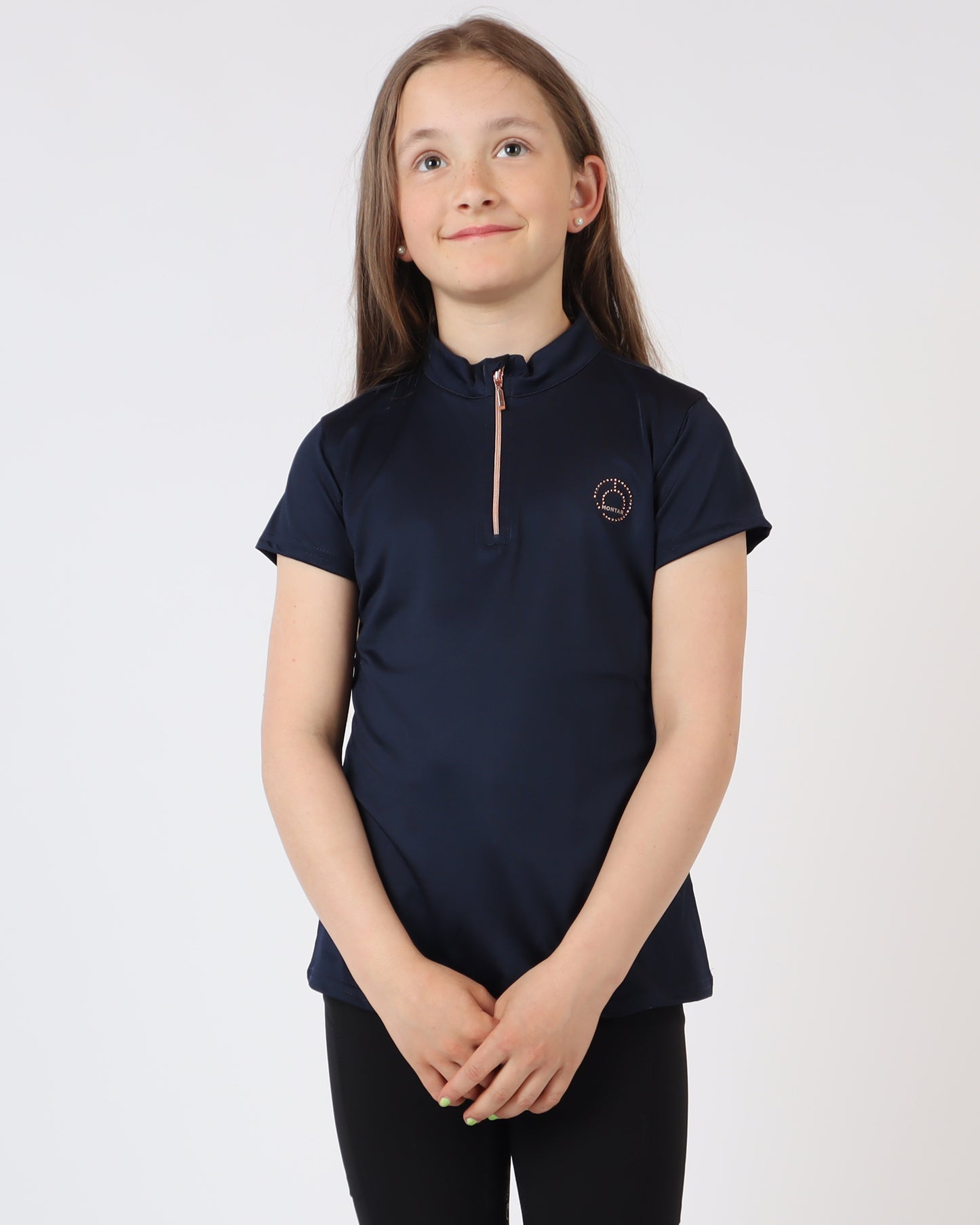 Junior MoEverly Rosegold Crystals Technical Polo - Navy