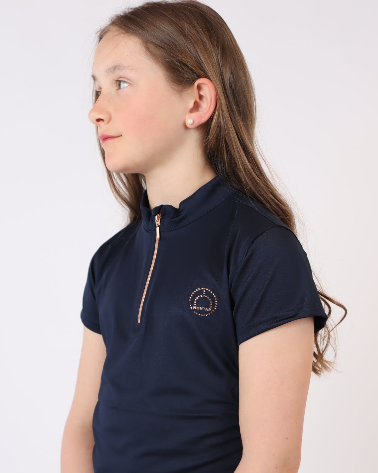 Junior MoEverly Rosegold Crystals Technical Polo - Navy