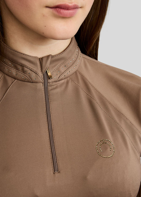 MoWilma Junior Polo de Manga Larga con Cristales Golden Quartz - Nougat Brown