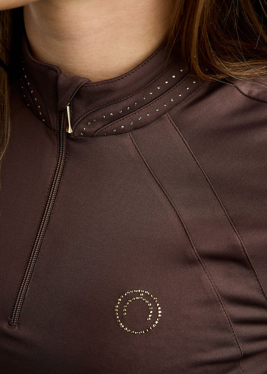 MoWilma Junior Polo de Manga Larga con Cristales Golden Quartz - Black Peony