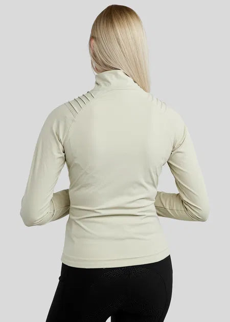 MoZira REFINED Full Zip Jacket w. Pintucks and Gun Metal Crystals Warm Light Grey