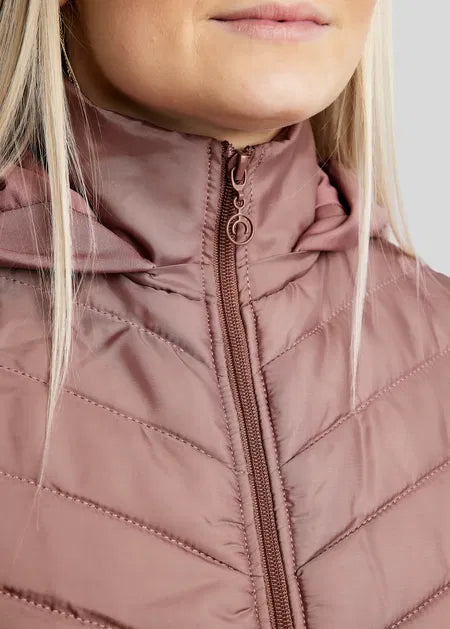MoEliza Chaqueta híbrida con capucha desmontable y cristales Gun Metal - Dusty Rose