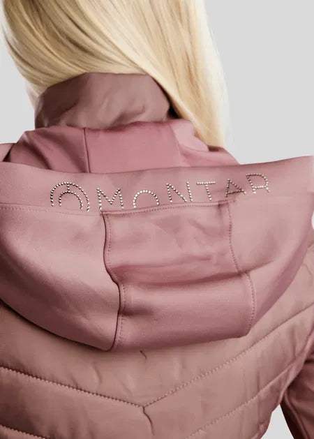 MoEliza Chaqueta híbrida con capucha desmontable y cristales Gun Metal - Dusty Rose