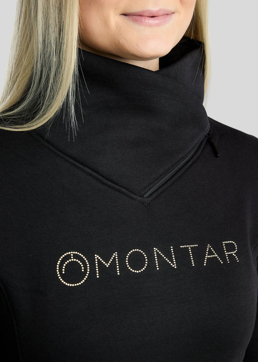 MoNaja Sudadera Montar con Cuello Alto y Cristales Golden Quartz - Negro