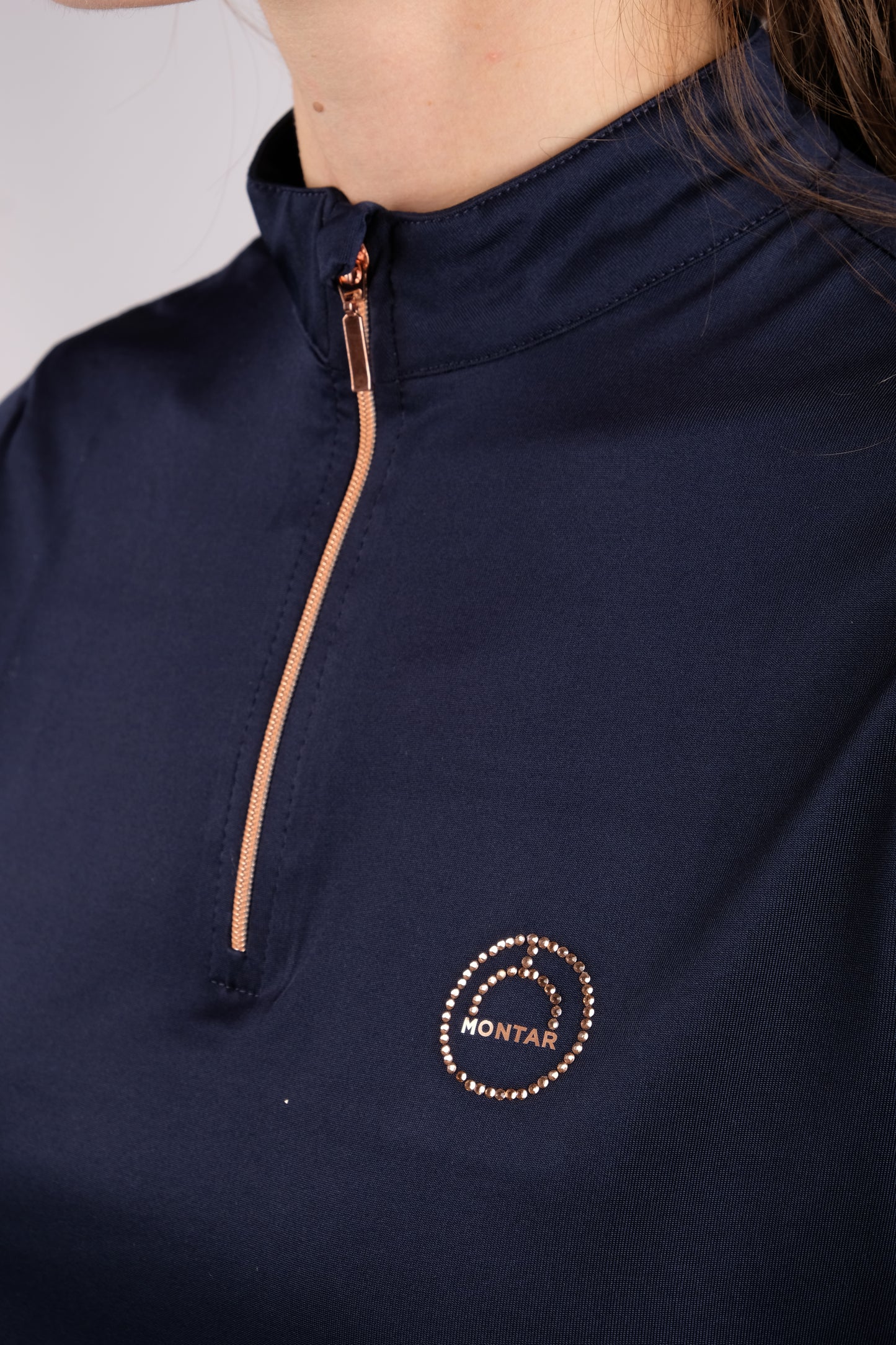 Junior MoEverly Rosegold Crystals Technical Polo - Navy