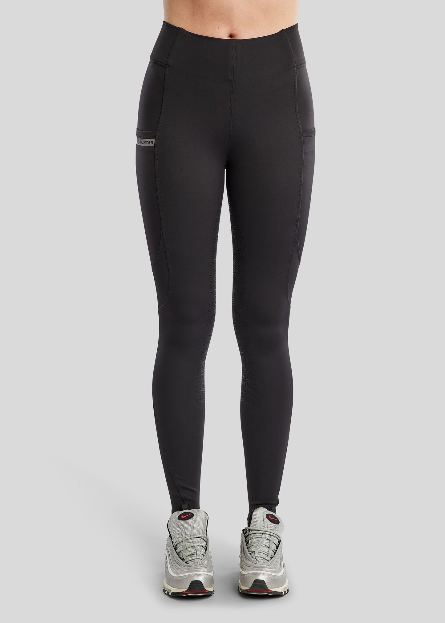 MoTilly legging Montar con Mesh y logo Gun Metall  - Negro