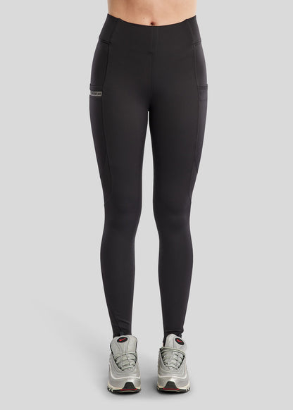 MoTilly legging Montar con Mesh y logo Gun Metall  - Negro