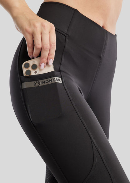 MoTilly legging Montar con Mesh y logo Gun Metall  - Negro