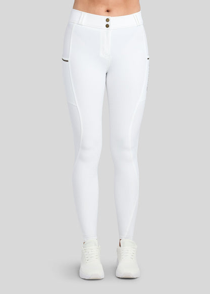 MoVeronica pantalon Montar F/G detalles con Golden Quarz - Blanco