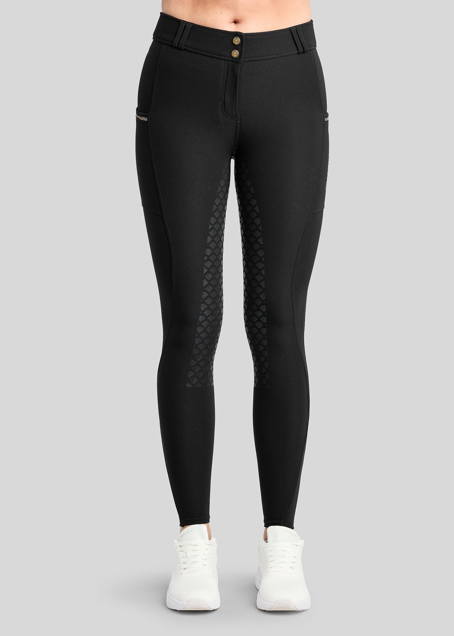 MoVeronica pantalon Montar F/G detalles con Golden Quarz - Negro