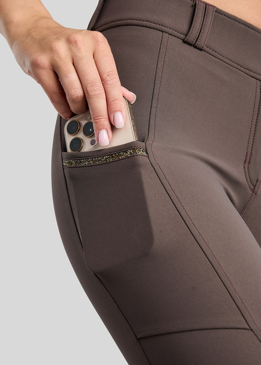 MoVeronica pantalon Montar F/G detalles con Golden Quarz - Black Peony