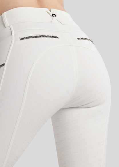 MoMaisy Pantalón Full Grip con detalles Gun Metal Crystal - Blanco