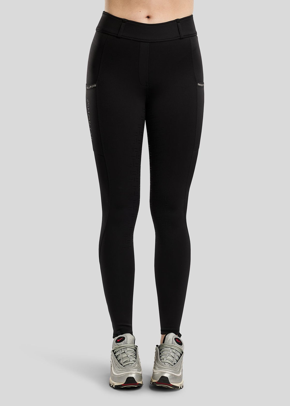 MoMaisy Leggings Montar F/G con Crystal Tape Gun Metal - Negro