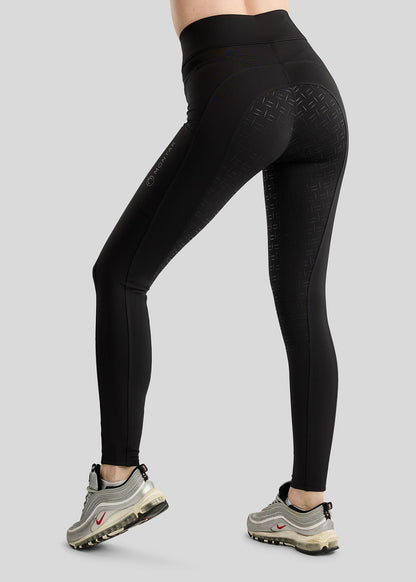 MoFair Leggings de Equitación F/G con Logo Gun Metal - Negro