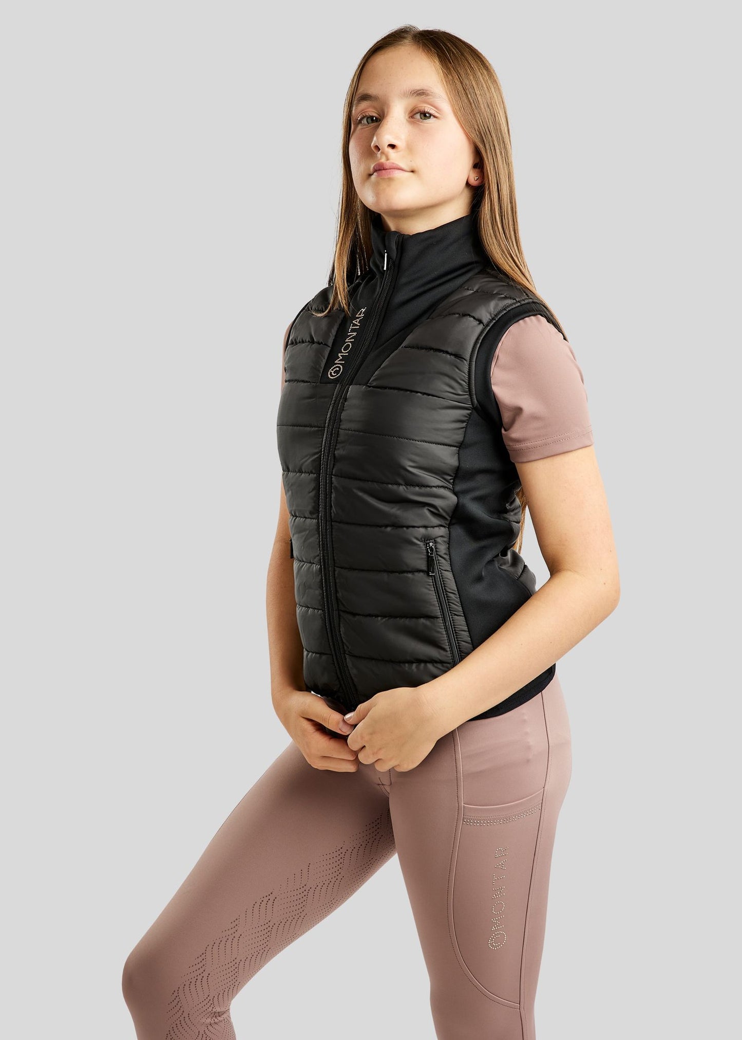 MoCaroline Junior Hybrid Bodywarmer con cristales champagne - Negro