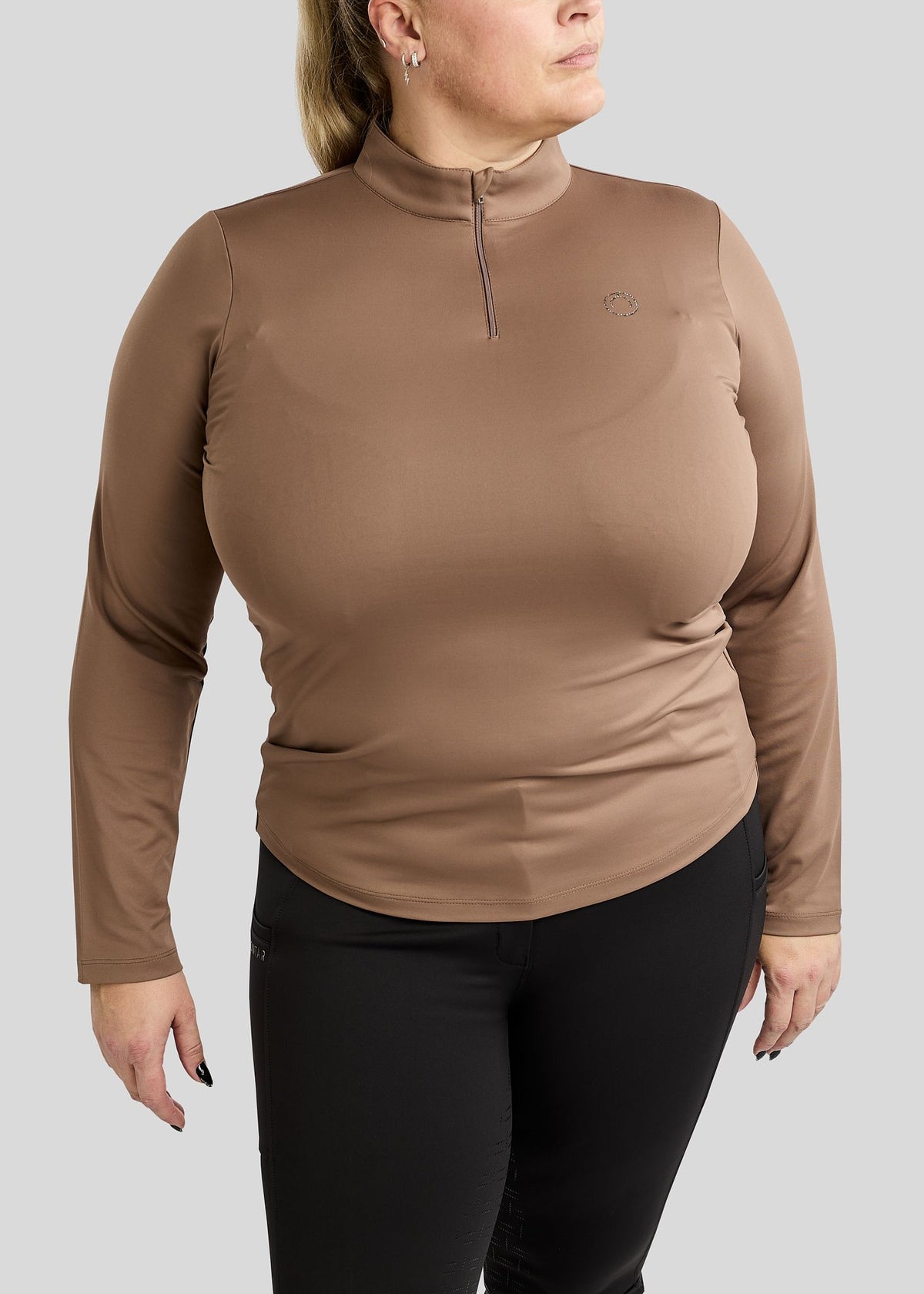 CURVE MoFair Polo manga larga con detalles Gun Metal - Nougat Brown