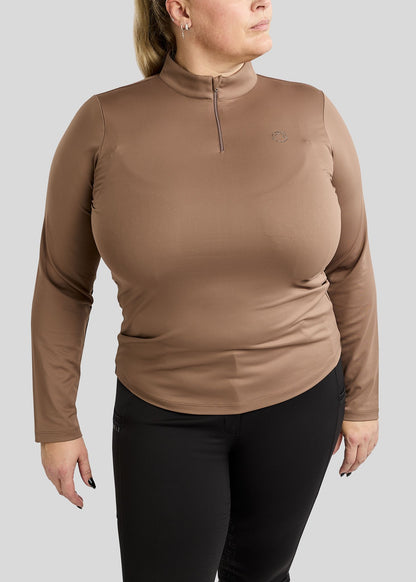 CURVE MoFair Polo manga larga con detalles Gun Metal - Nougat Brown