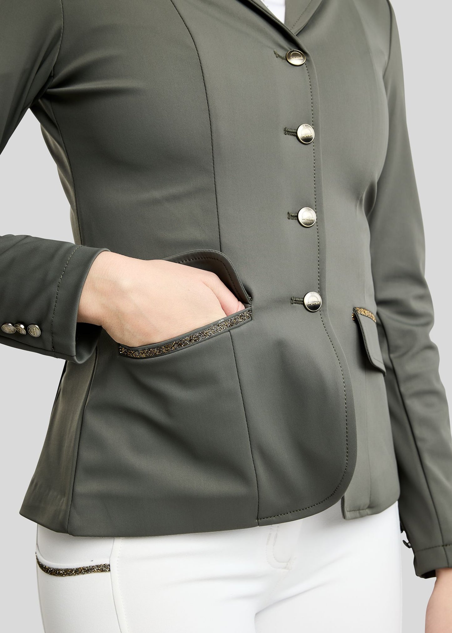 MoEve Softshell Americana de Concurso detalles Golden Quartz - Forest Green
