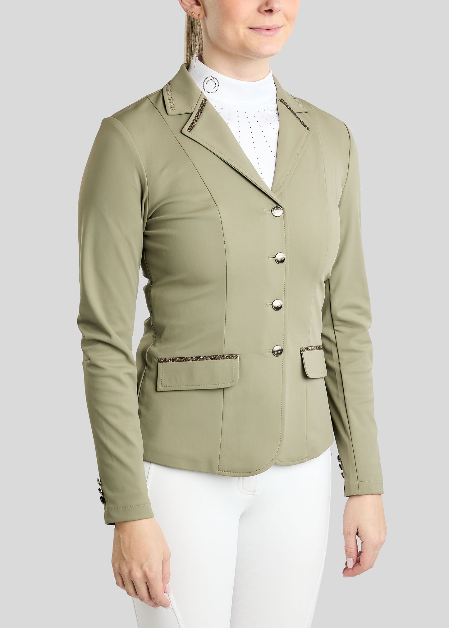 MoEve Softshell Americana de Concurso detalles Golden Quartz - Dusty Green