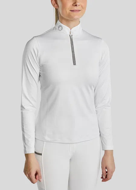 MoGaia Polo de concurso con detalles Gun Metal Caviar -Blanco