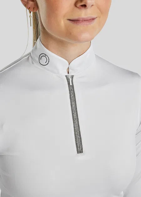 MoGaia Polo de concurso con detalles Gun Metal Caviar -Blanco
