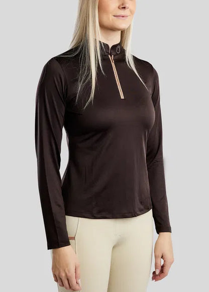 MoGlenda Polo manga larga con Rosegold Caviar Tape - Marrón