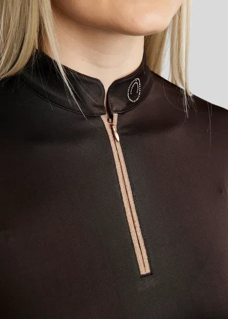 MoGlenda Polo manga larga con Rosegold Caviar Tape - Marrón