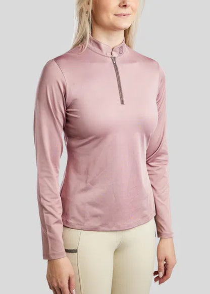 MoGaia Polo manga larga con detalles Gun Metal Caviar - Dusty Rose