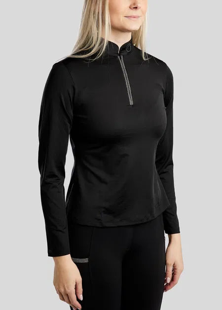 MoGaia Polo manga larga con detalles Gun Metal Caviar - Negro