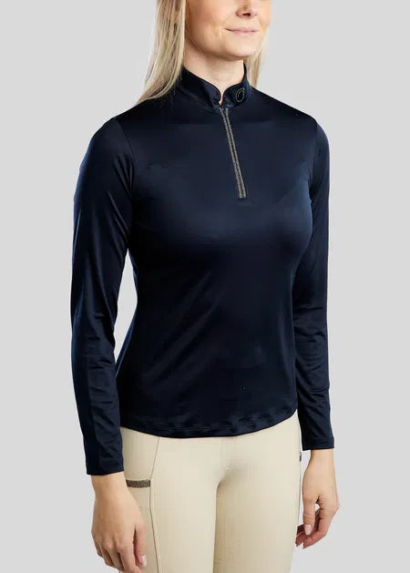 MoGaia Polo manga larga con detalles Gun Metal Caviar - Navy