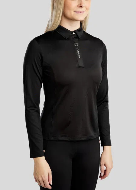 MoSusan Polo manga larga con Rosegold Logo - Negro
