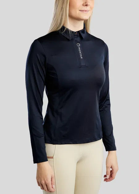 MoSusan Polo manga larga con Rosegold Logo - Navy