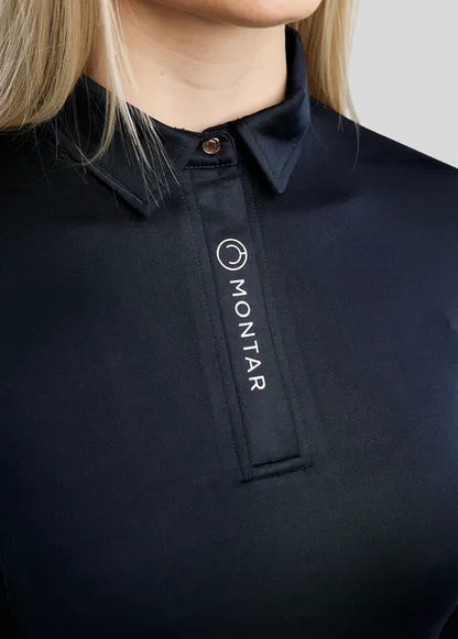 MoSusan Polo manga larga con Rosegold Logo - Navy