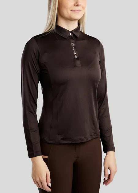 MoSusan Polo manga larga con Rosegold Logo - Marrón