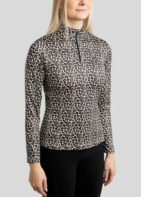 MoLeonora Polo estampado Leopardo Manga Larga - Dusty Rose