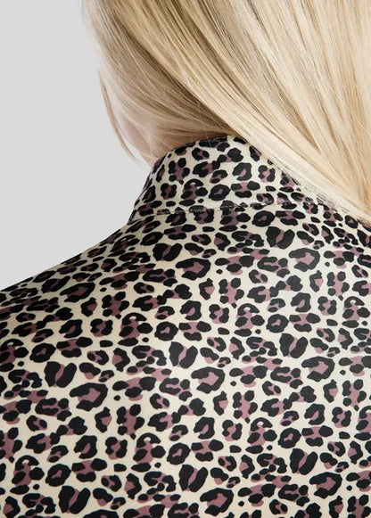 MoLeonora Polo estampado Leopardo Manga Larga - Dusty Rose