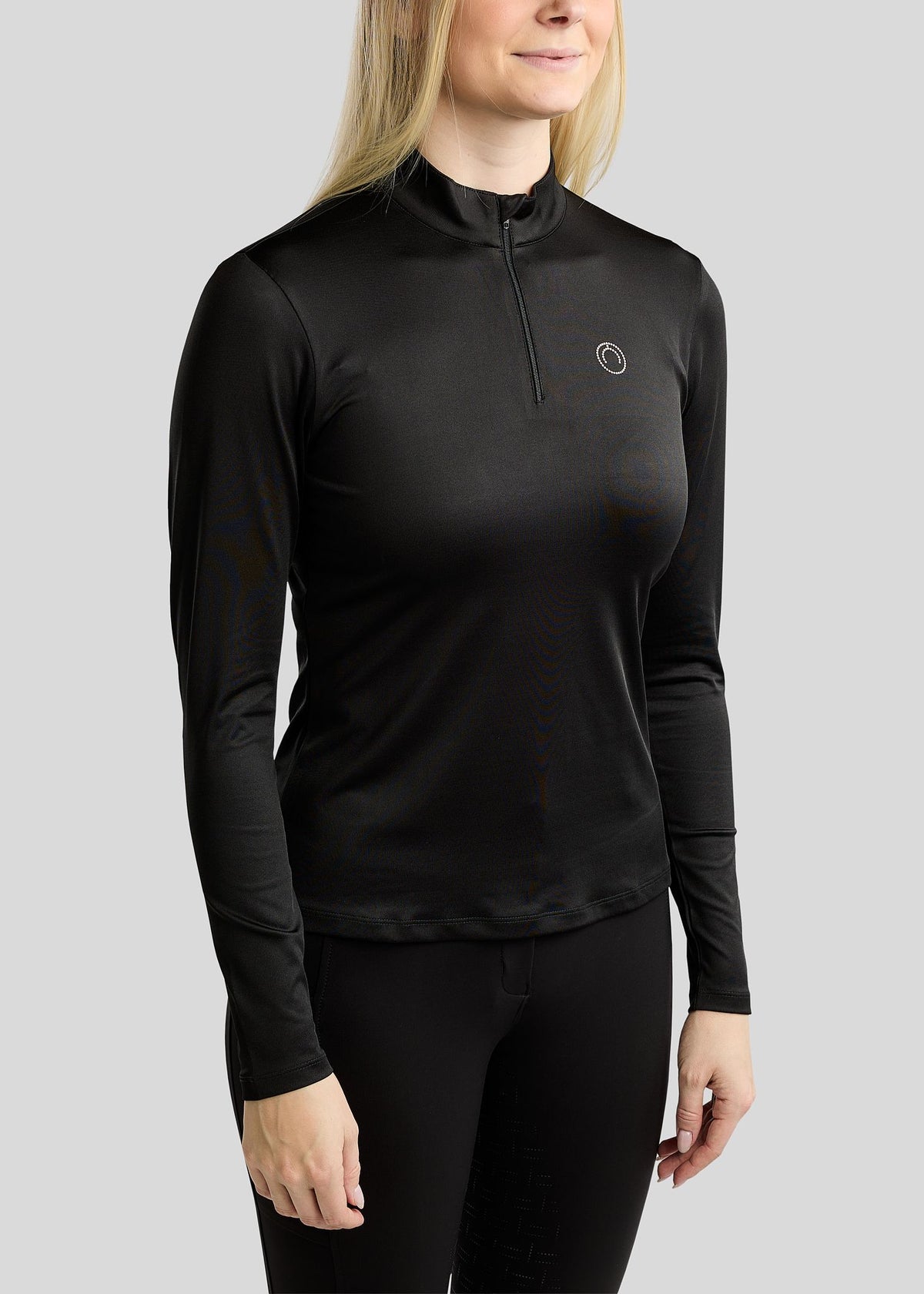 MoFair Polo de Manga Larga con logo en Gun Metal - Negro
