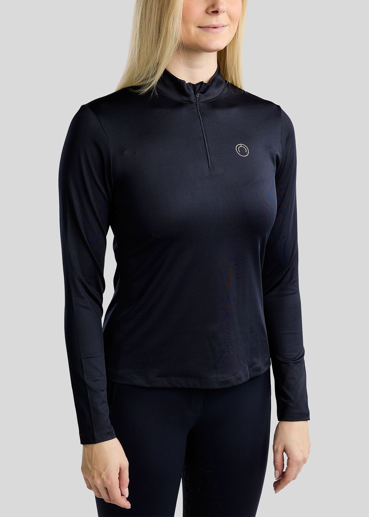 MoFair Polo de Manga Larga con logo en Gun Metal - Navy