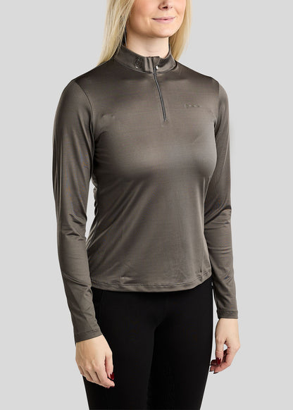 MoMegan polo manga larga con logo en Gun Metal - Gris