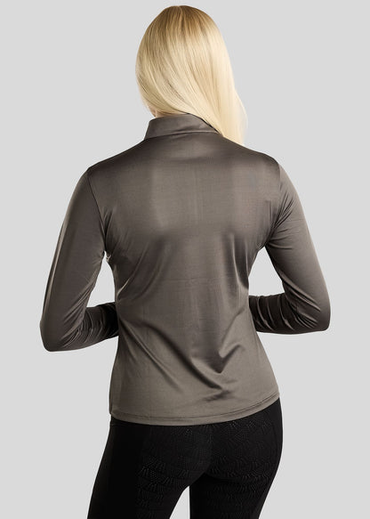 MoMegan polo manga larga con logo en Gun Metal - Gris