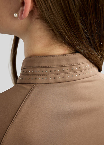 MoWilma Junior Polo de Manga Larga con Cristales Golden Quartz - Nougat Brown