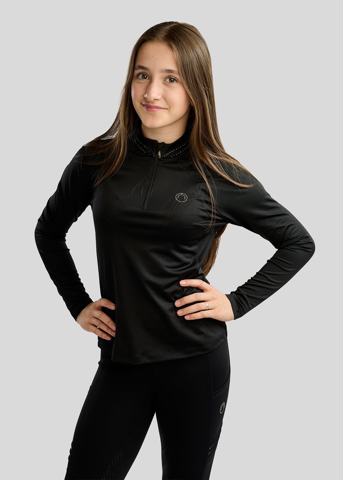 MoWilma Junior Polo de Manga Larga con Cristales Golden Quartz - Negro