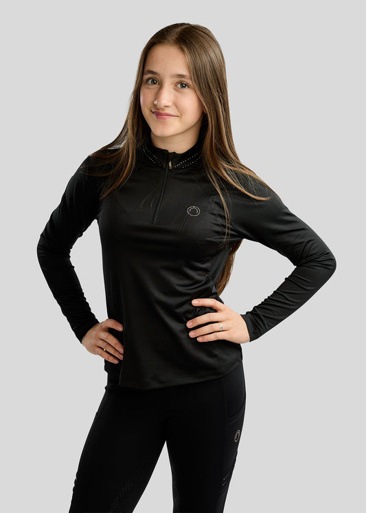 MoWilma Junior Polo de Manga Larga con Cristales Golden Quartz - Negro