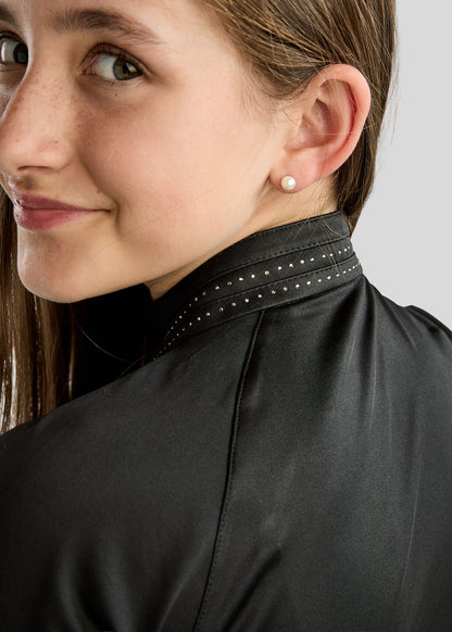 MoWilma Junior Polo de Manga Larga con Cristales Golden Quartz - Negro