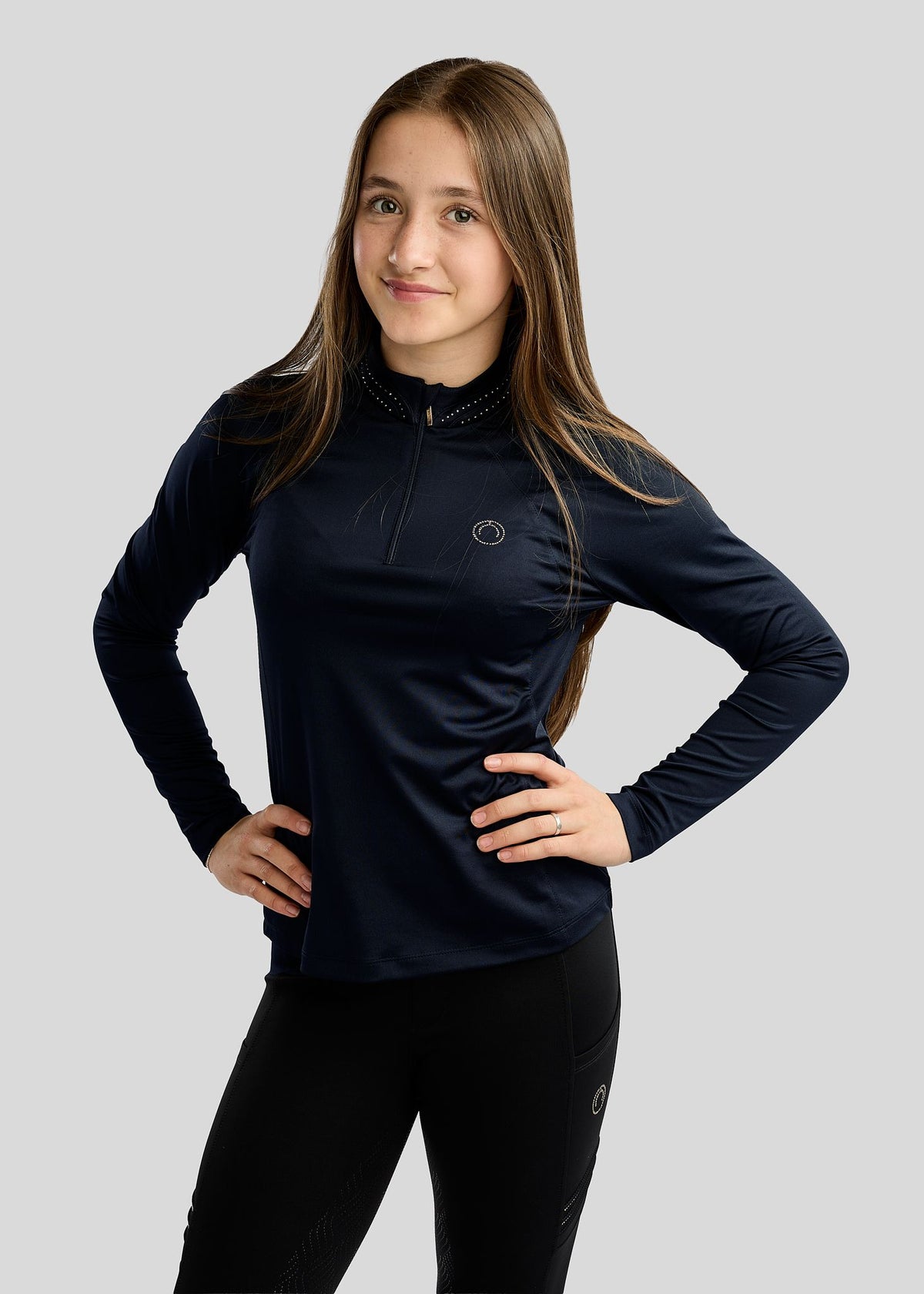 MoWilma Junior Polo de Manga Larga con Cristales Golden Quartz - Navy